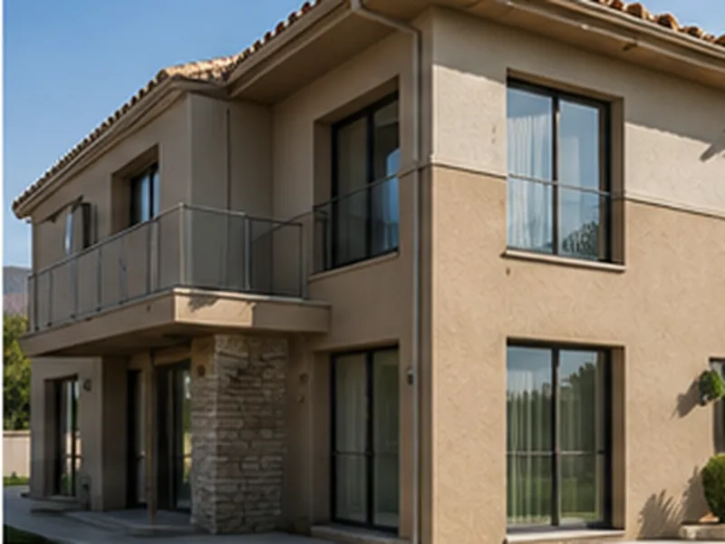 Fachada de vivienda con acabado de corcho proyectado