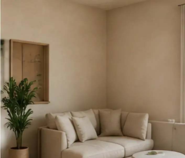 Interior con acabado decorativo de corcho proyectado